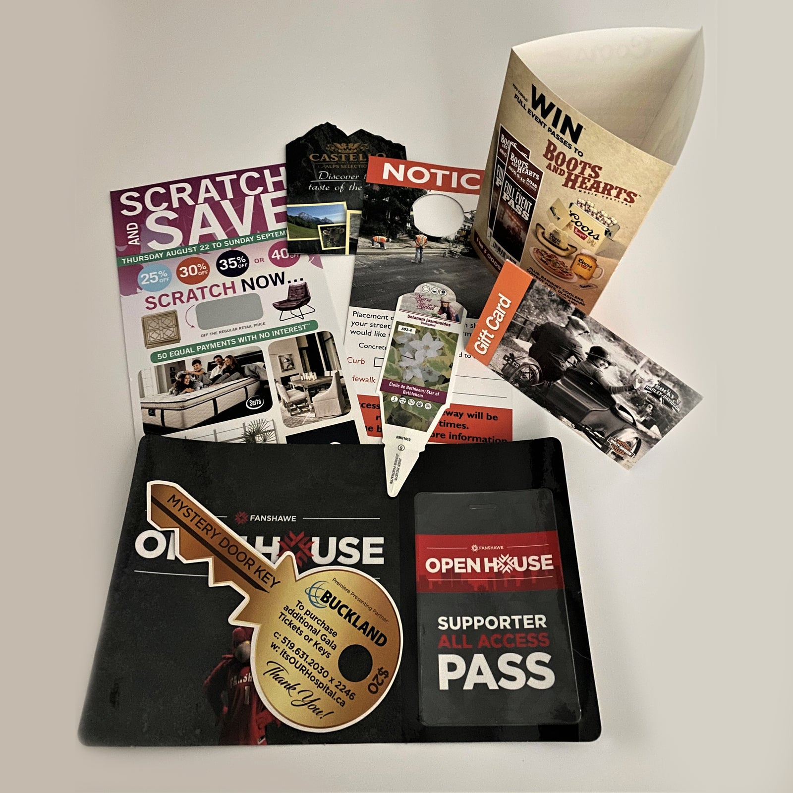 Packaging and special die cut packaging layed out in a group.